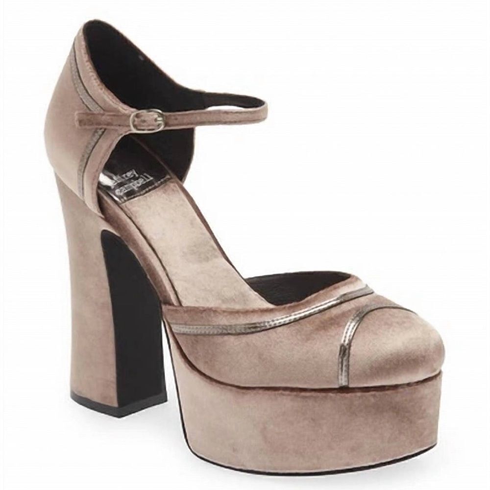 Revolve Jeffrey Campbell Taupe Velvet Pewter Platform Low Down Heels